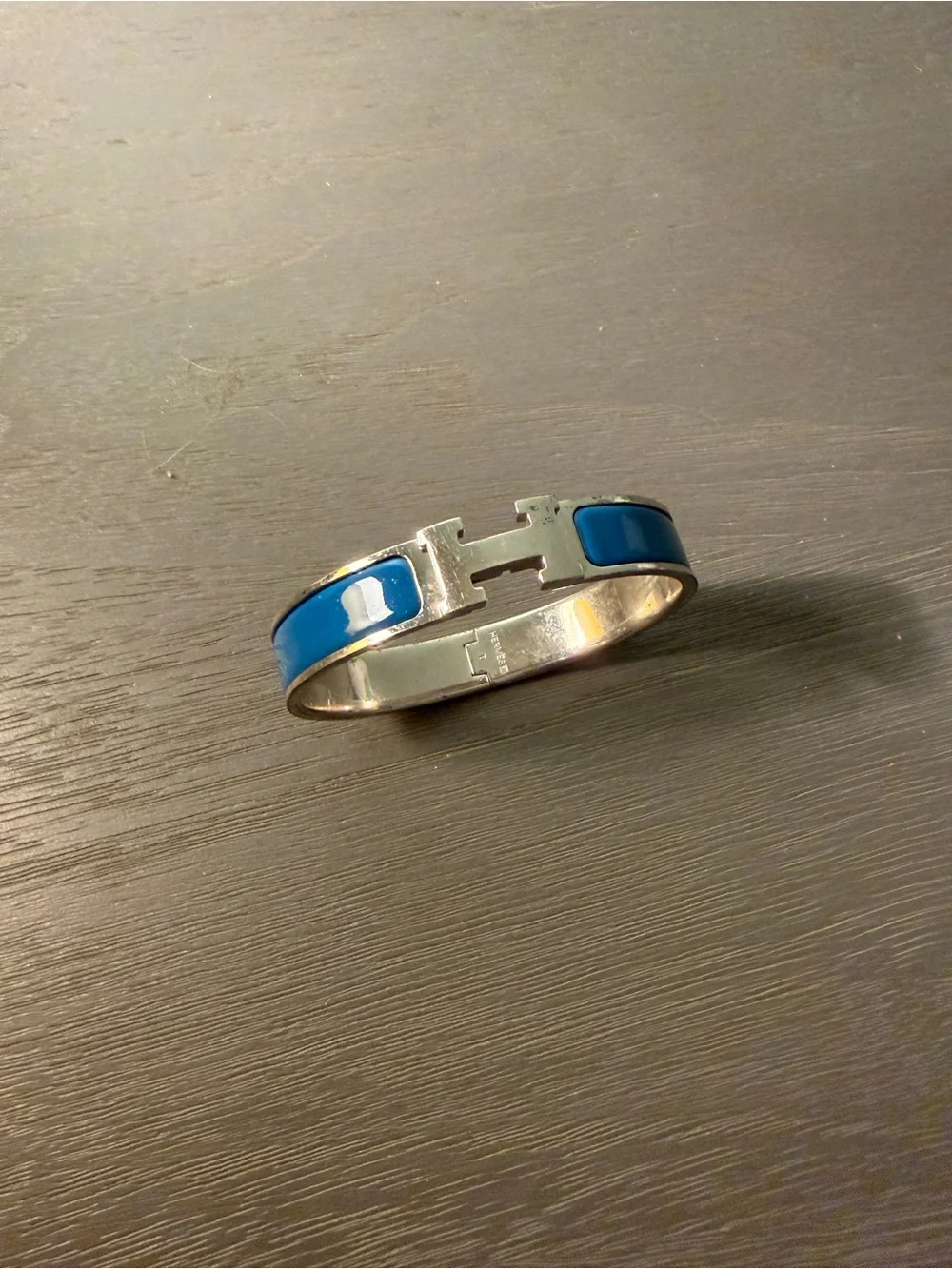 Hermes Clic H Silver Cuff Bracelet with Bright Turquoise Blue Enamel